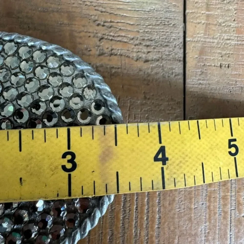 Western Crystal Silver Oval Metal Womens Large Belt Buckle Made in Usa